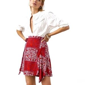 Anthropologie Red Embroidered Bohemian Mini Skirt